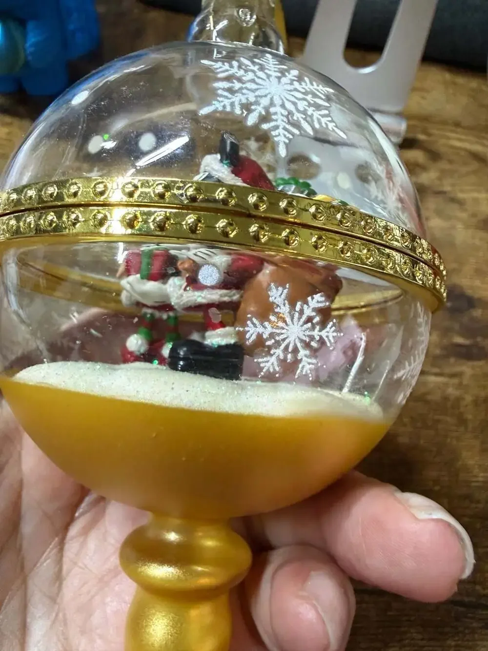 Disney Parks Santa Mickey and Minnie Hinged Glass Ornament with Gold Finial